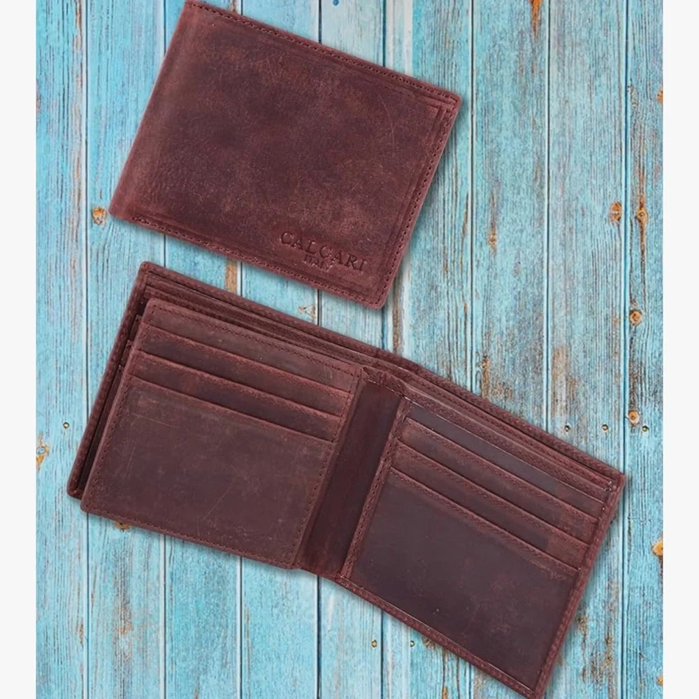 CALGARI Italian Luxury Leather Wallets For Men Bifold wild buffalo Hunter nwt